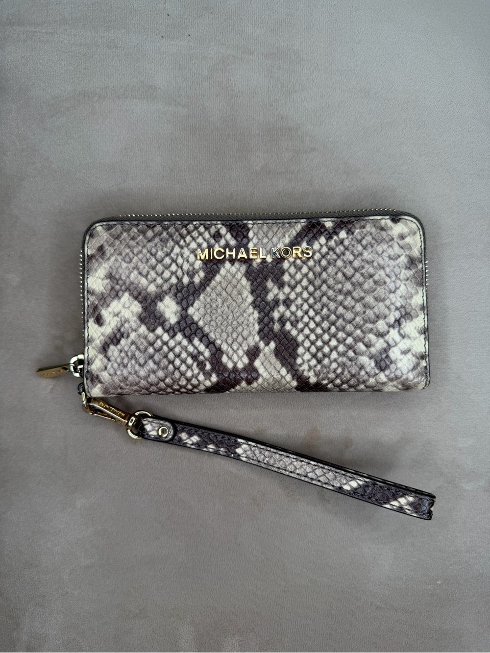Michael Kors Snake-Print Wristlet Wallet - Gray, Black & White